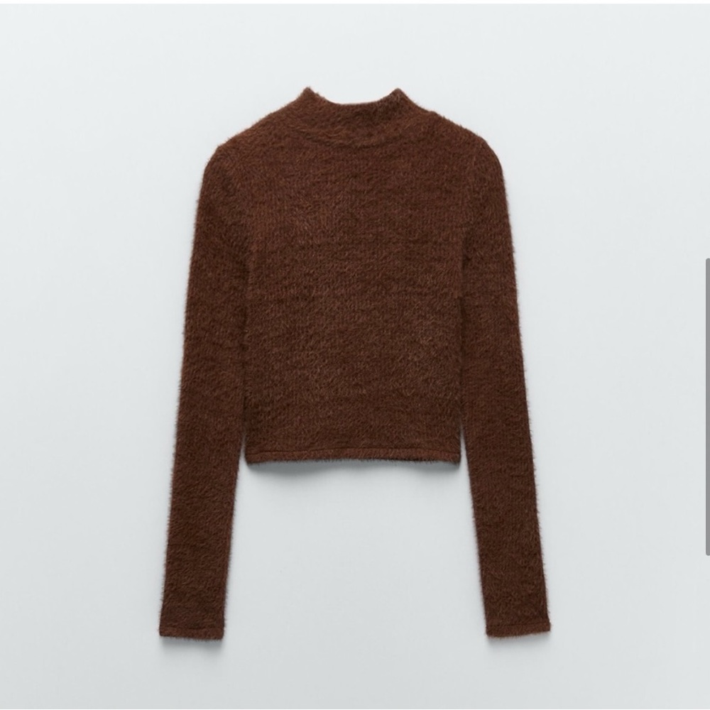 Zara Brown Fuzzy Crop Top